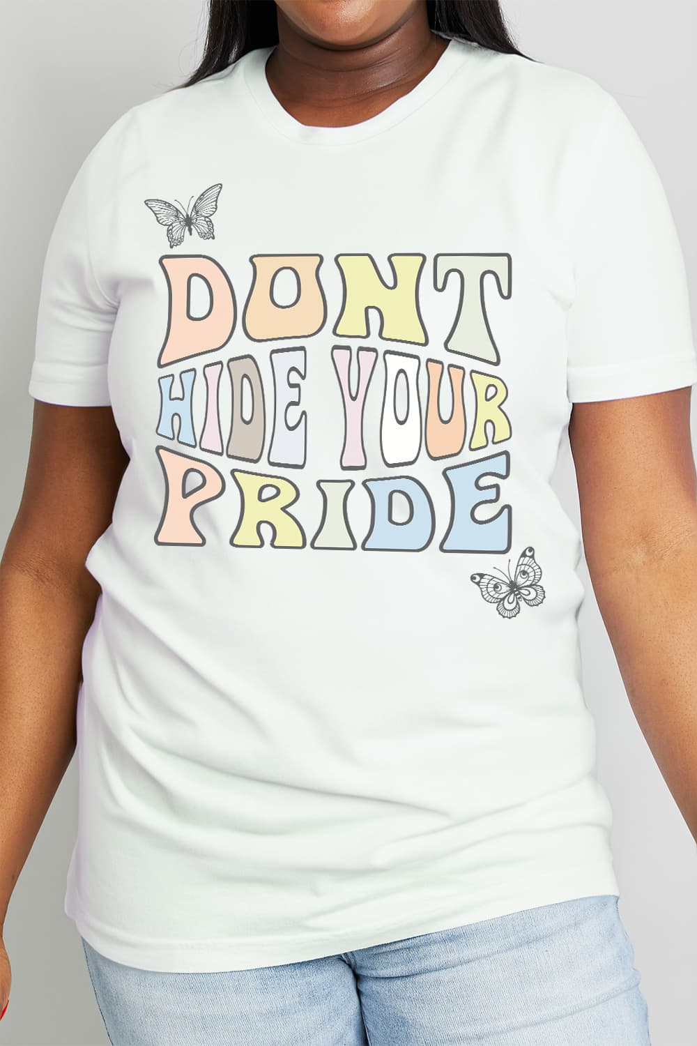 Simply Love Full Size DONT HIDE YOUR PRIDE Graphic Cotton Tee-Jewearrings