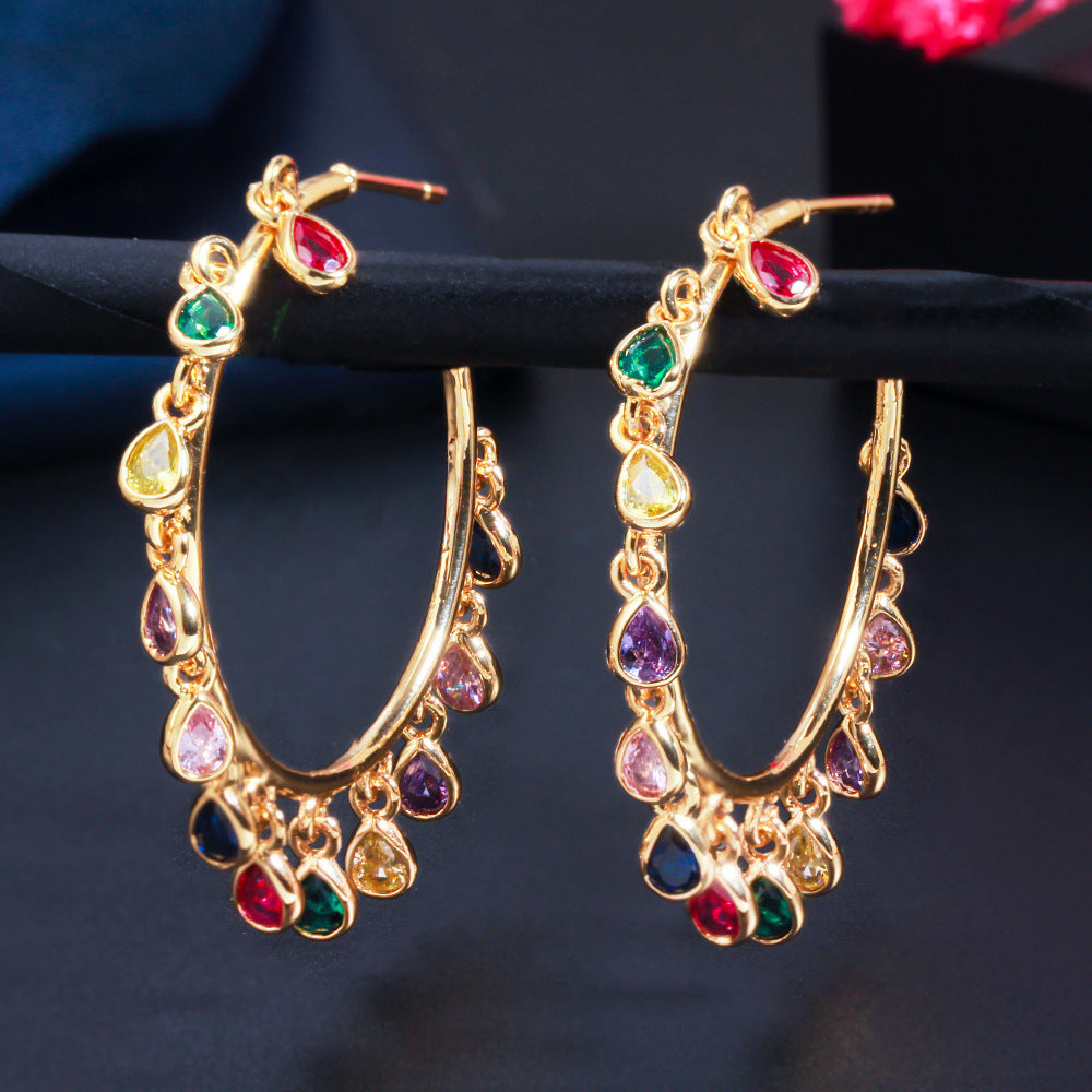 Ladies Celebrity Tassel Hoop Earrings-Jewearrings