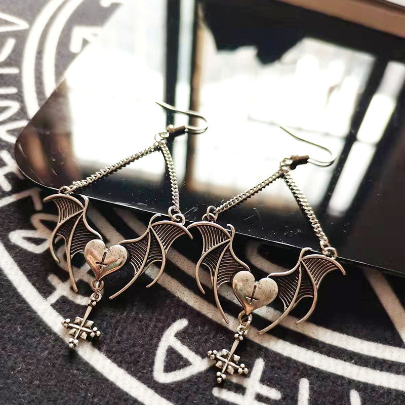 New European And American Heart Cross Wings Alloy Earrings-Jewearrings