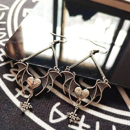 New European And American Heart Cross Wings Alloy Earrings-Jewearrings