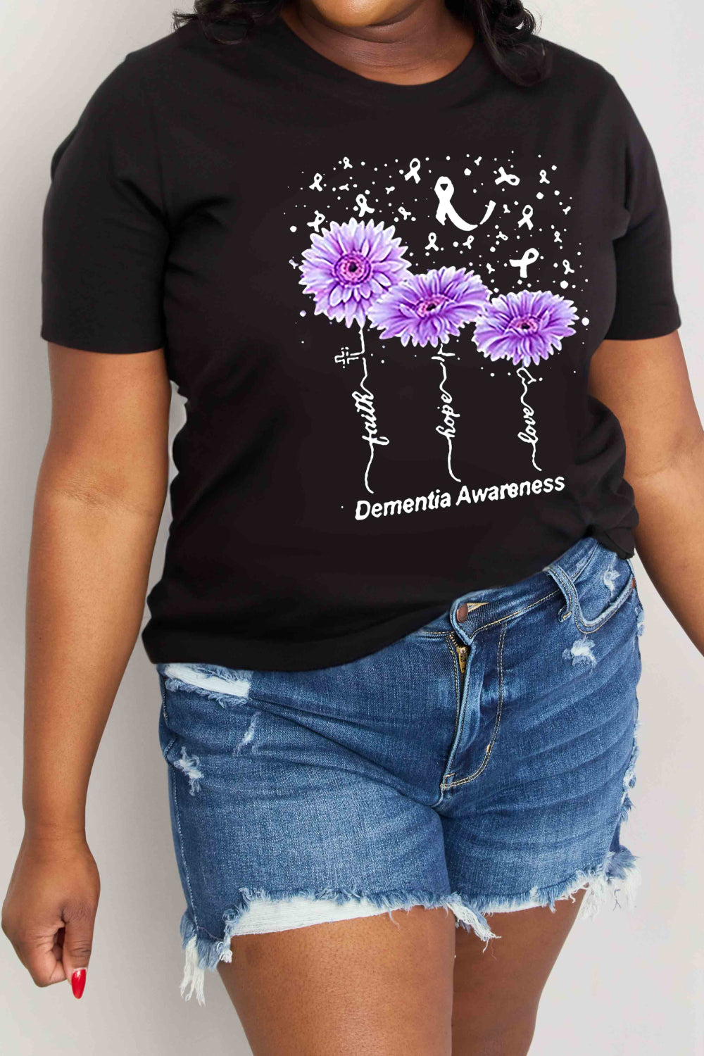 Simply Love Full Size DEMENTIA AWARENESS Graphic Cotton Tee-Jewearrings