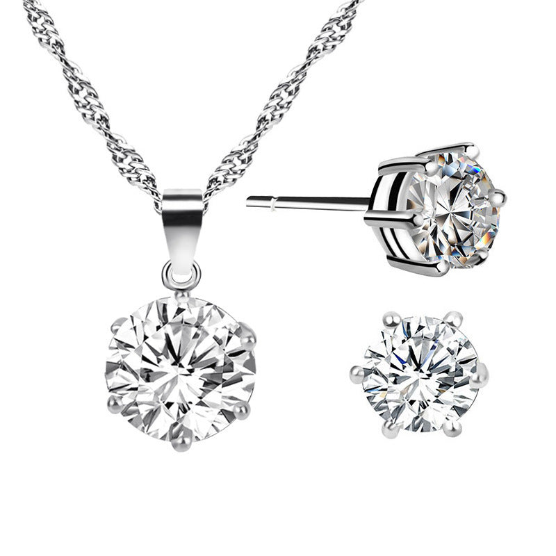 Women's Rhinestone Zircon Stud Earrings Necklace Set-Jewearrings