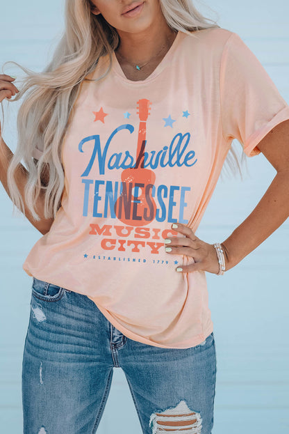 NASHVILLE TENNESSEE MUSIC CITY Cuffed Short Sleeve Tee-Jewearrings