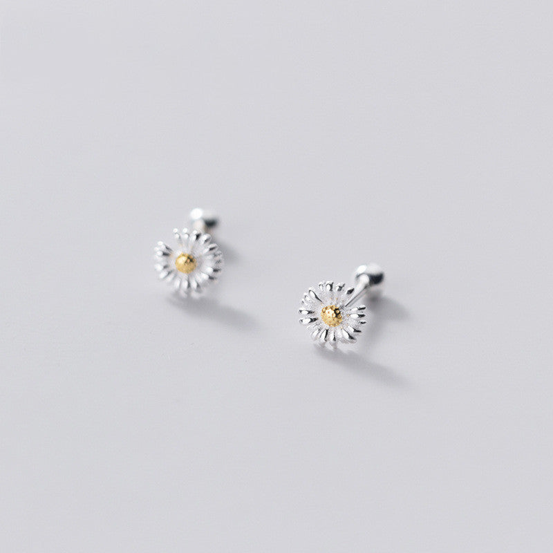 Silver Female Daisy Stud Earrings Sweet Floral-Jewearrings