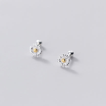 Silver Female Daisy Stud Earrings Sweet Floral-Jewearrings