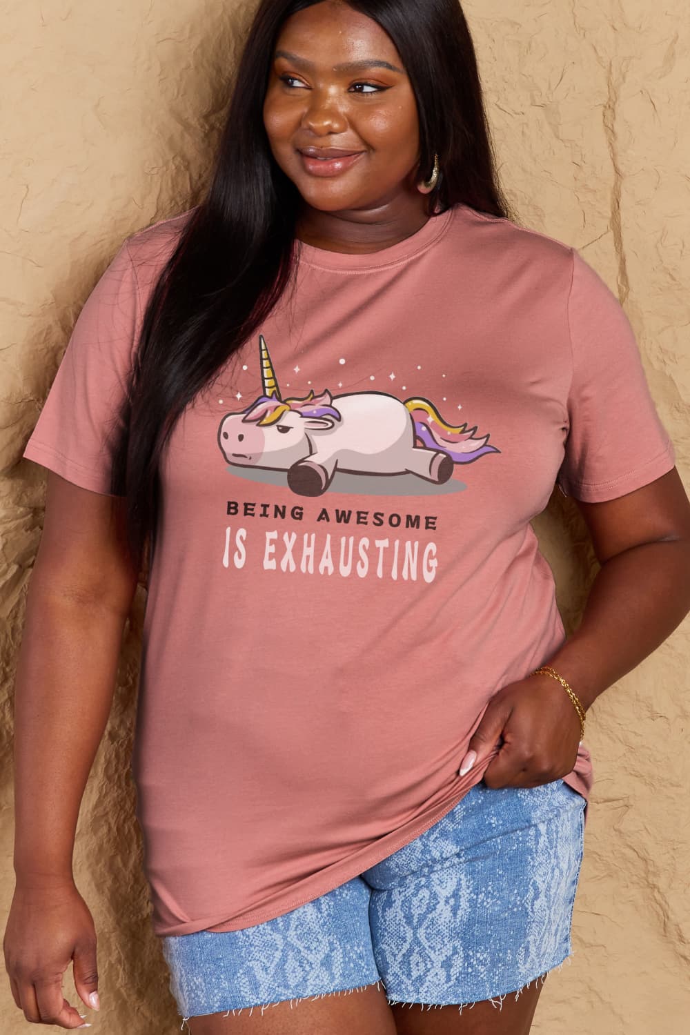 Simply Love Full Size BEING AWESOME IS EXHAUSTING Graphic Cotton Tee-Jewearrings