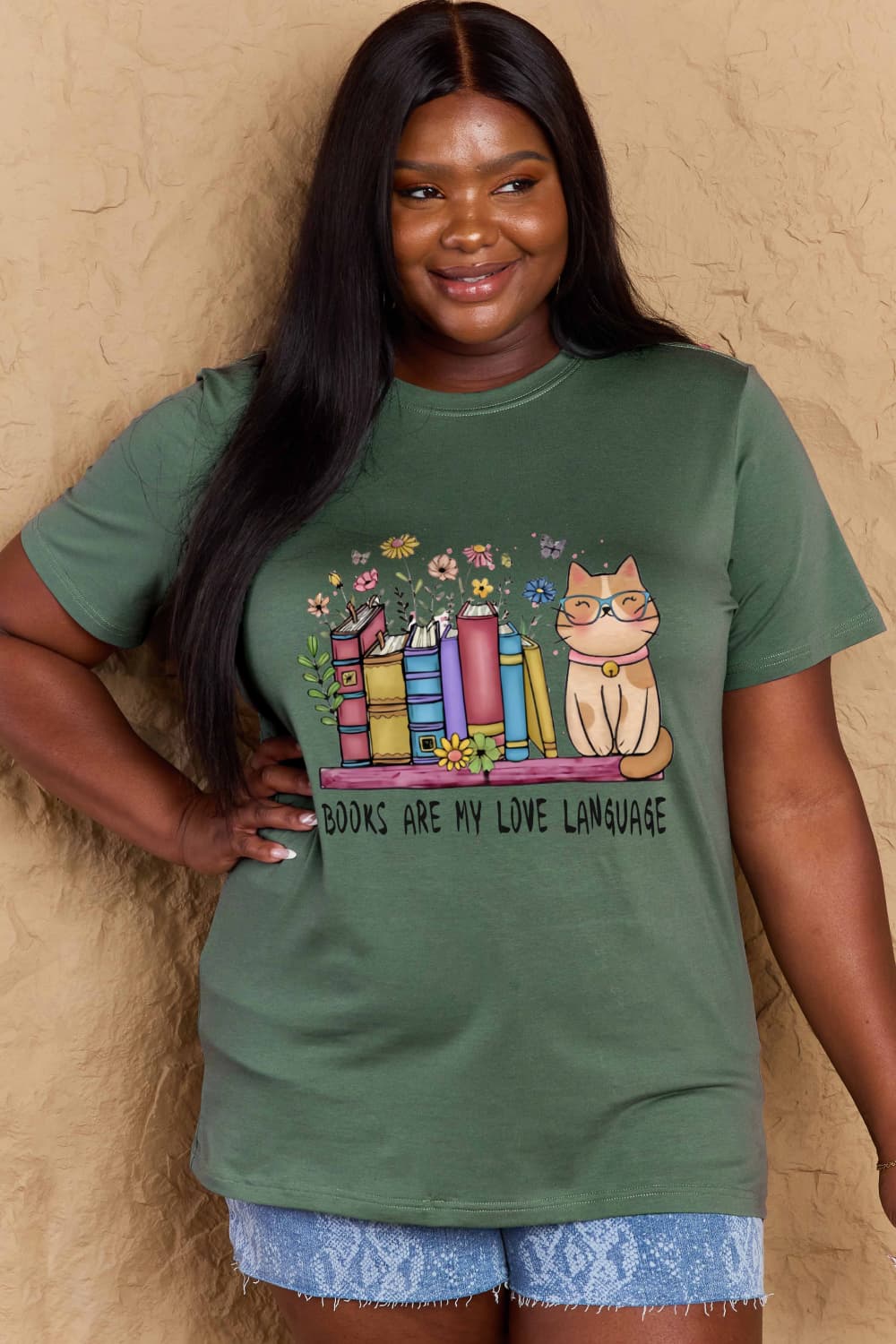 Simply Love Full Size BOOKS ARE MY LOVE LANGUAGE Graphic Cotton Tee-Jewearrings