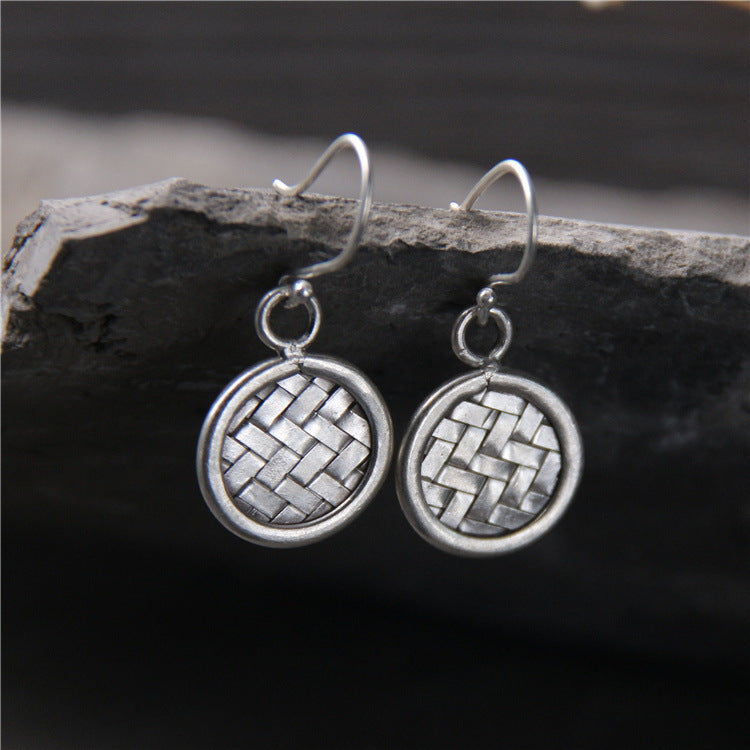 Round Badge 925 Sterling Silver Braided Earrings-Jewearrings