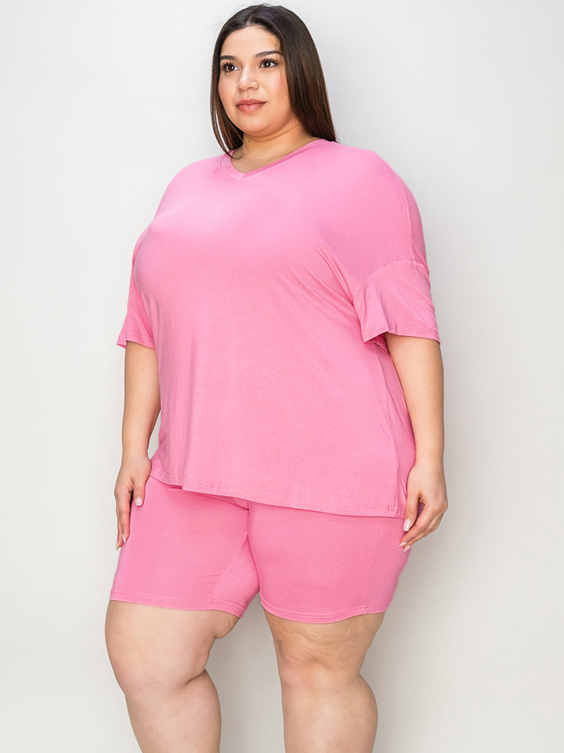 Basic Bae Full Size V-Neck Drop Shoulder T-Shirt and Shorts Set-Jewearrings