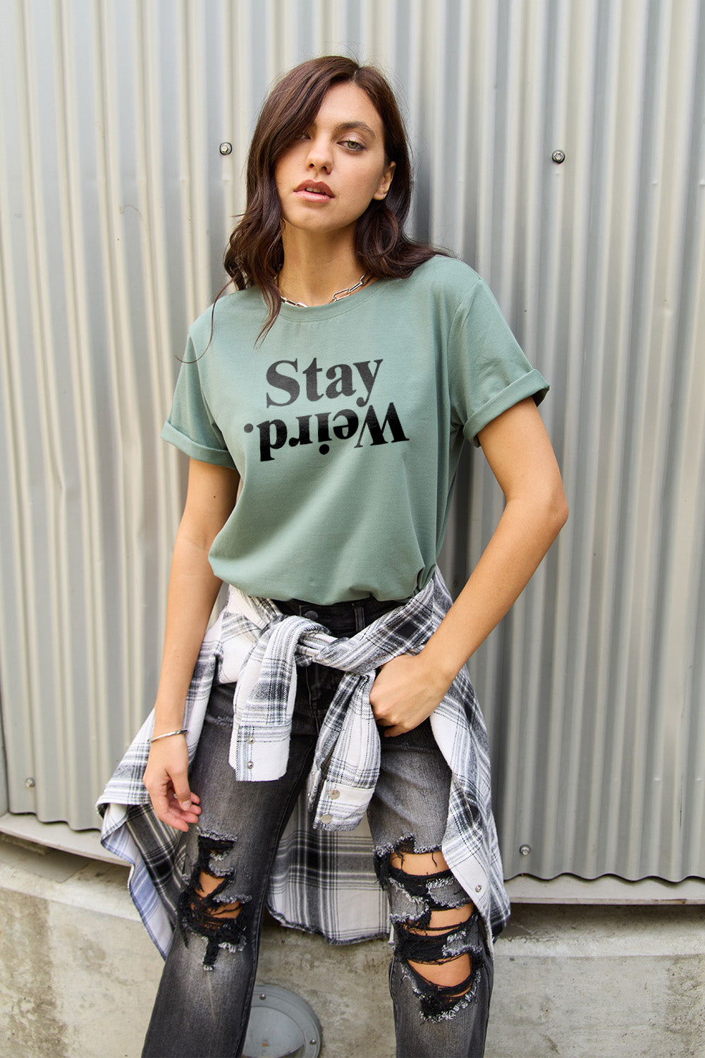 Simply Love Full Size STAY WEIRD Short Sleeve T-Shirt-Jewearrings