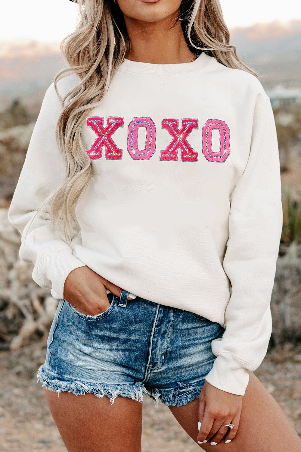 XOXO Round Neck Long Sleeve Sweatshirt-Jewearrings