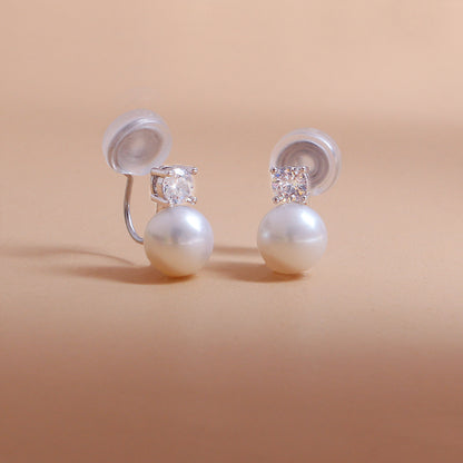 Sterling Silver Pearl Freshwater Stud Earrings Tide Without Piercing-Jewearrings