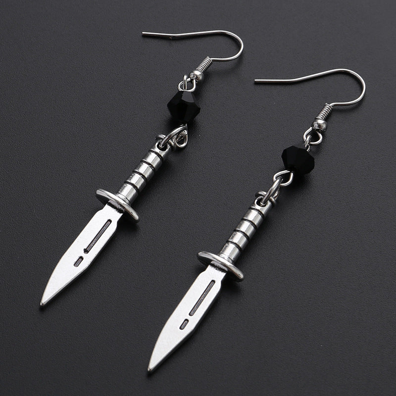 European And American Punk Style Ancient Silver Dagger Earrings-Jewearrings