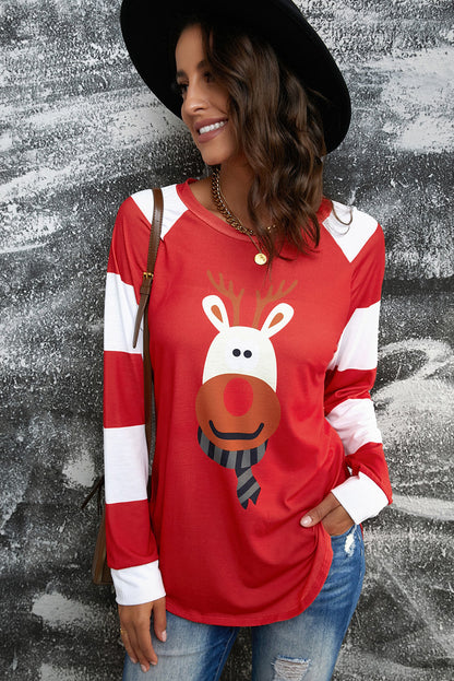 Reindeer Graphic Raglan Sleeve T-Shirt-Jewearrings