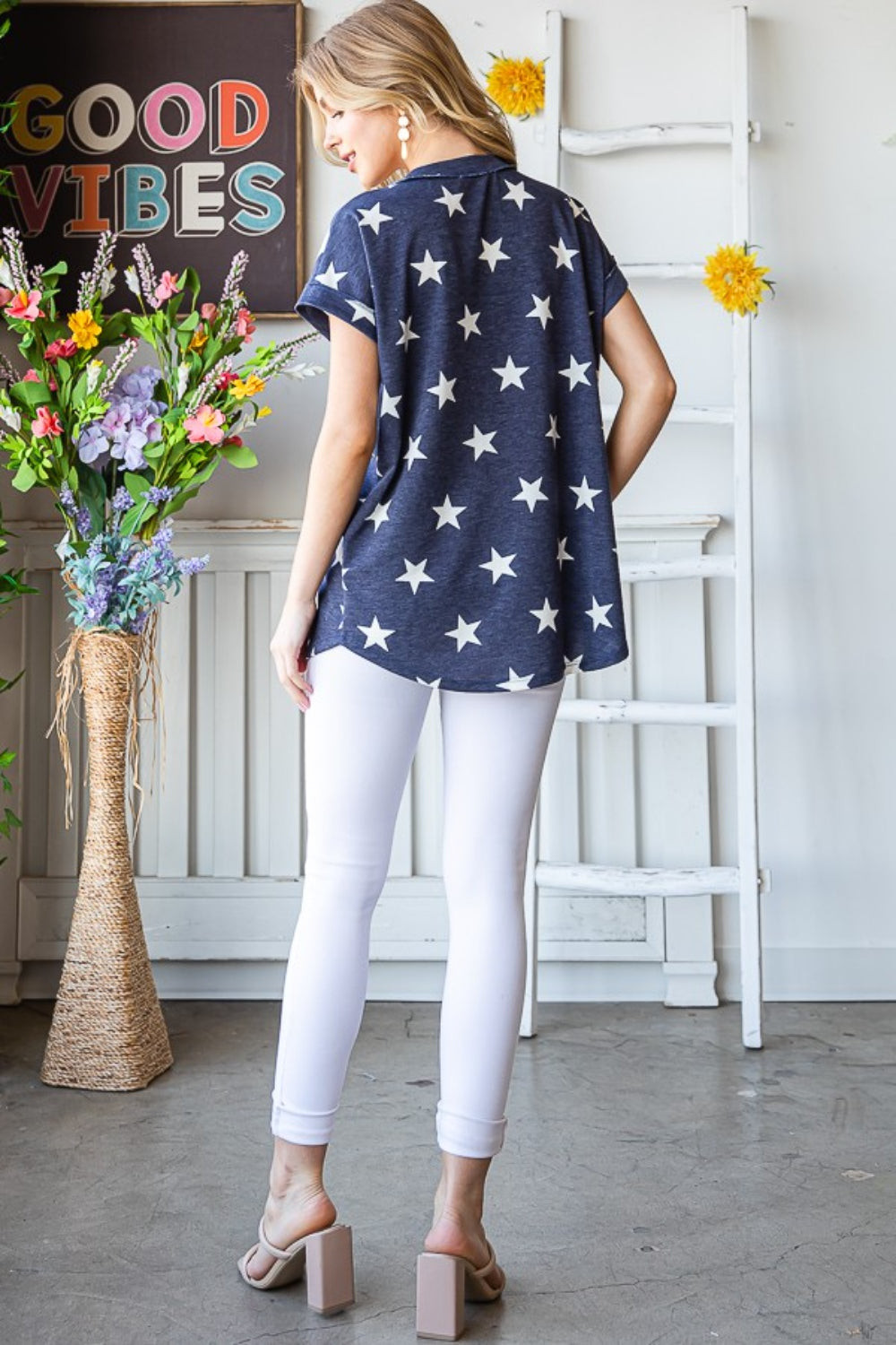 Heimish Full Size Star Print V-Neck Short Sleeve T-Shirt-Jewearrings