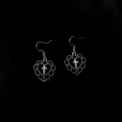 Cross Earrings With Simple Hollow Heart-Jewearrings