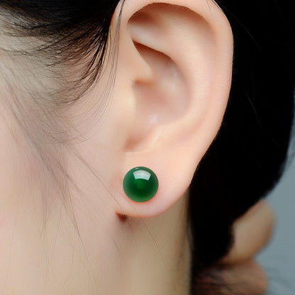 Green Chalcedony Stud Earrings Female Korean Copper Silver Plated Red Agate Gemstone Crystal Earrings-Jewearrings