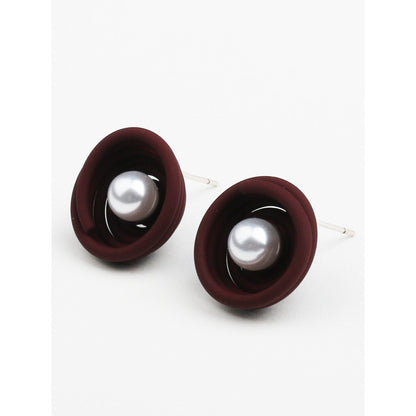 South Korea's New Fashion S925 Silver Needle Painted Spiral Pearl Earrings-Jewearrings