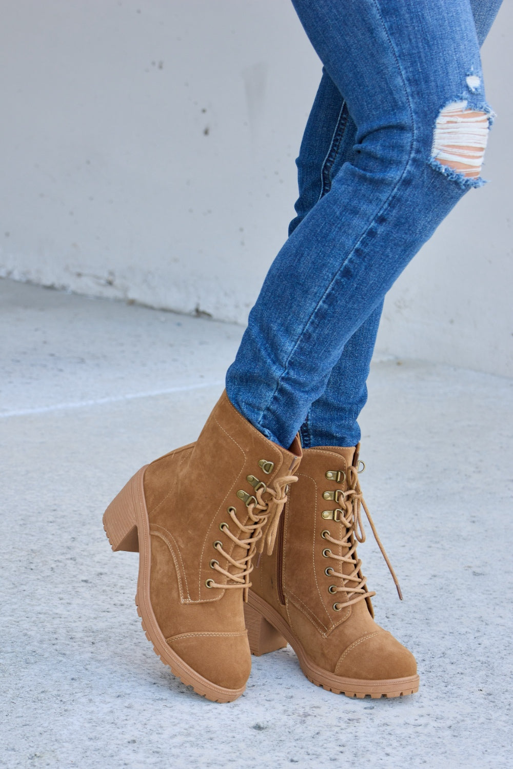 Forever Link Lace-Up Zipper Detail Block Heel Boots-Jewearrings