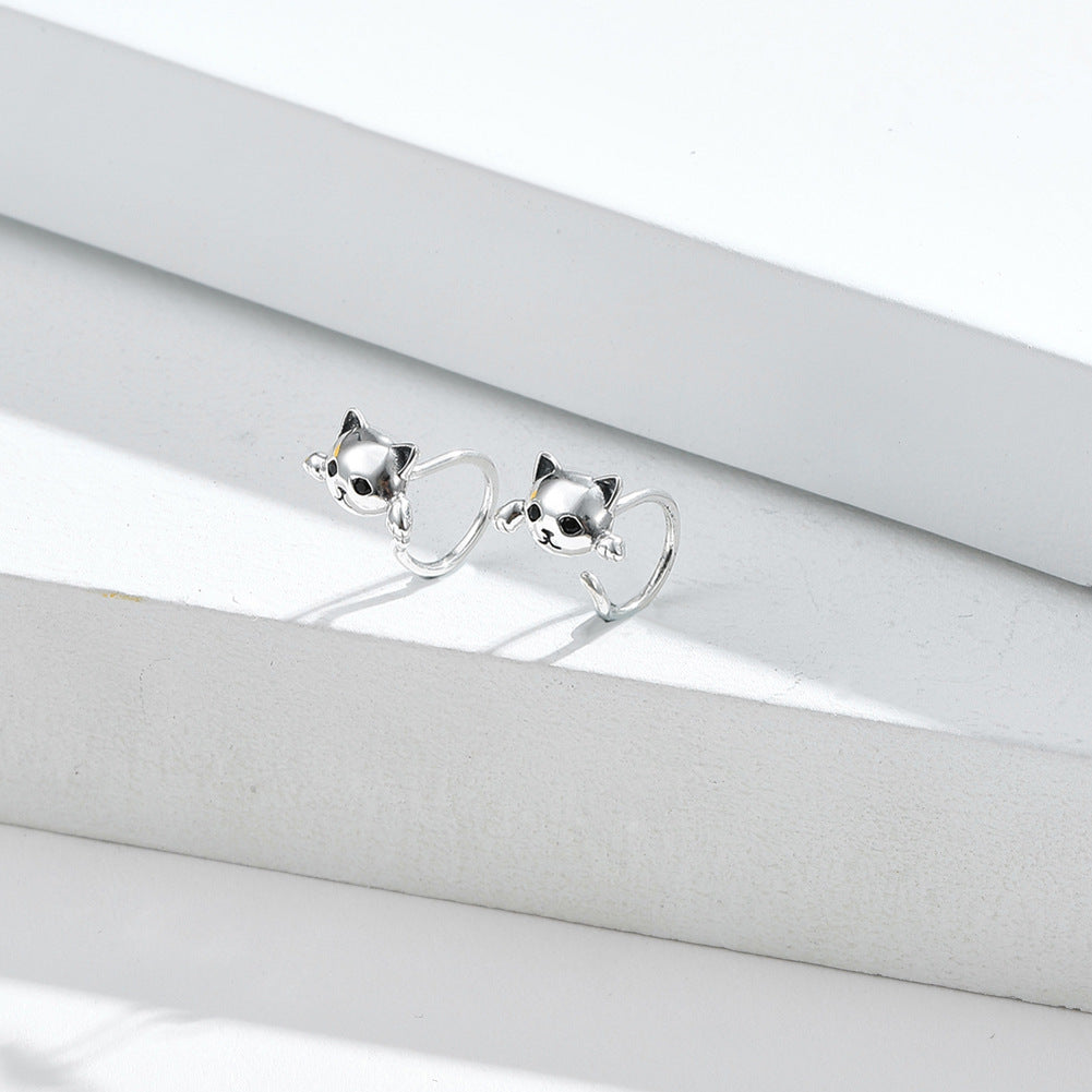 European And American Cute Cat Sterling Silver Earrings-Jewearrings