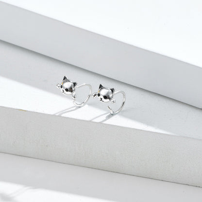 European And American Cute Cat Sterling Silver Earrings-Jewearrings