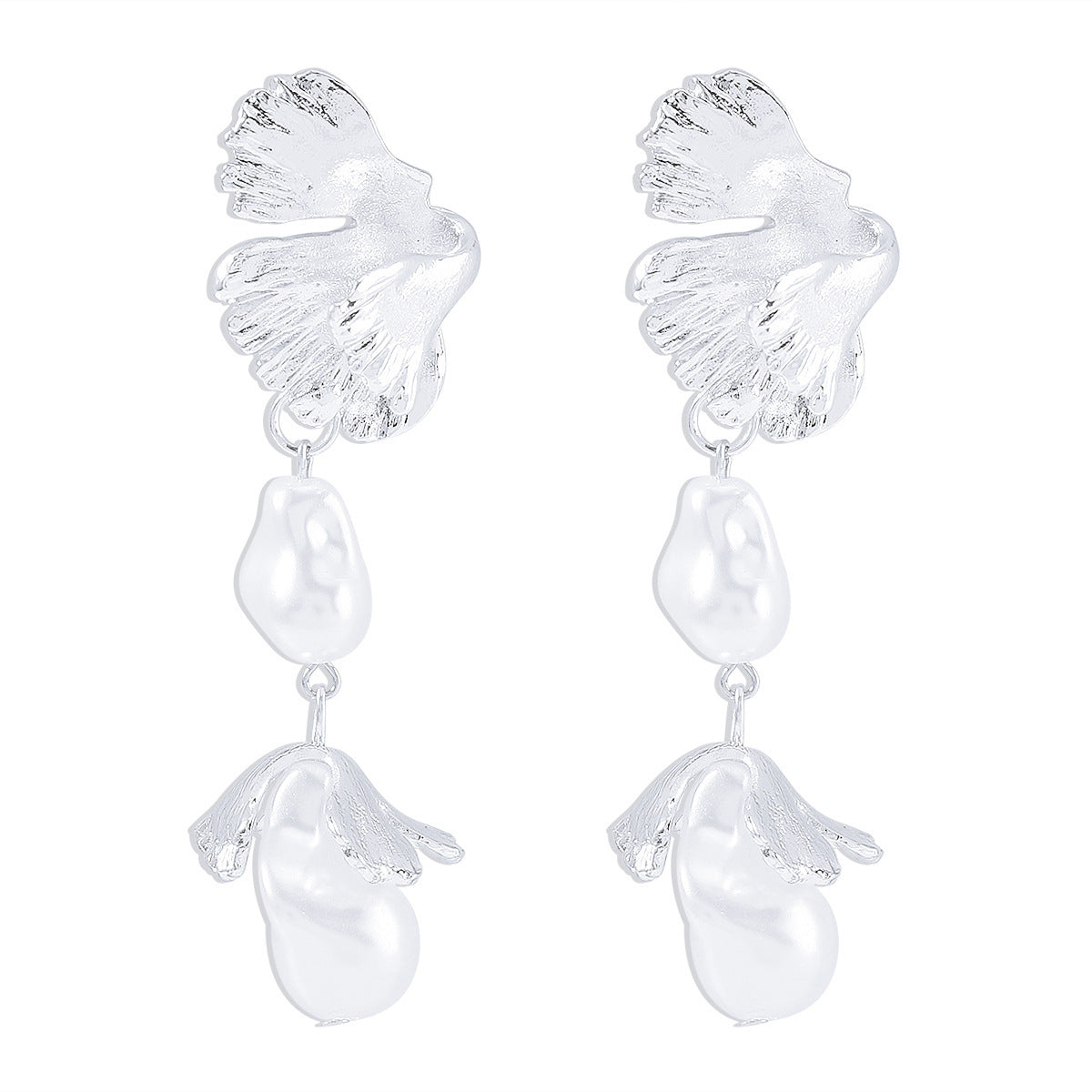 Pearl Earrings Metallic Leaves Tide-Jewearrings