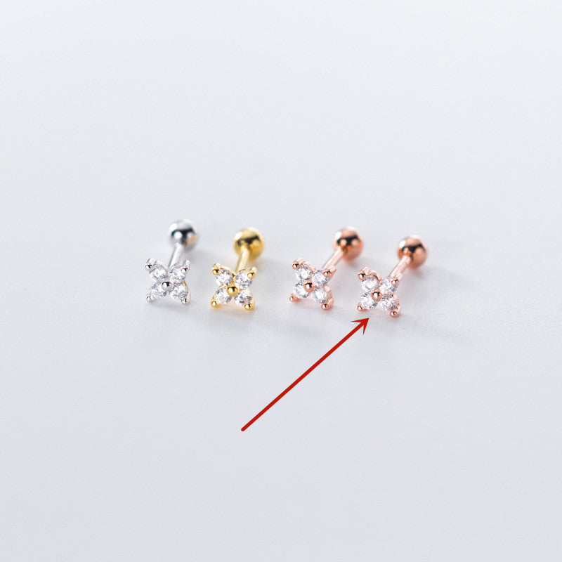 Women's Stud Earrings With Diamonds Cute Flowers Light Bead-Jewearrings