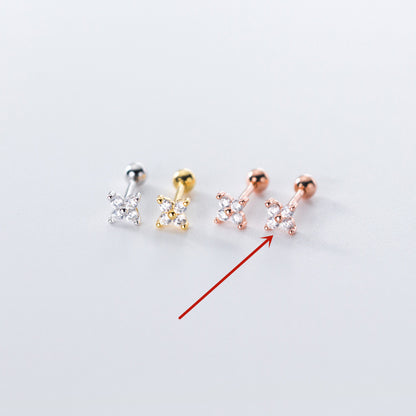 Women's Stud Earrings With Diamonds Cute Flowers Light Bead-Jewearrings