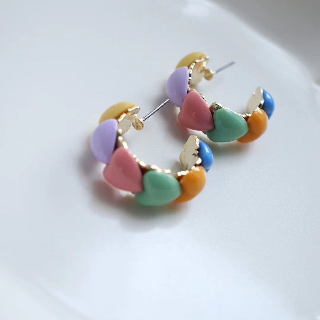 Spring Color Love String Semicircle Stud Earrings-Jewearrings