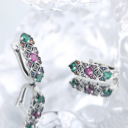 S925 Sterling Silver Vintage Trend Colorful Zircon Earrings-Jewearrings