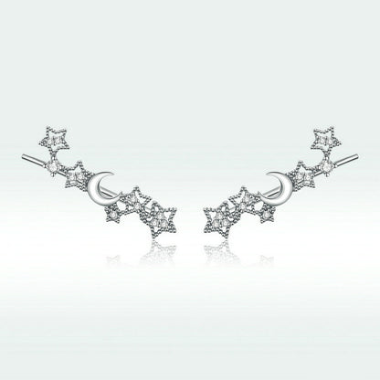 Shining Star And Moon Silver Simple Inlaid Zircon Earrings Women-Jewearrings