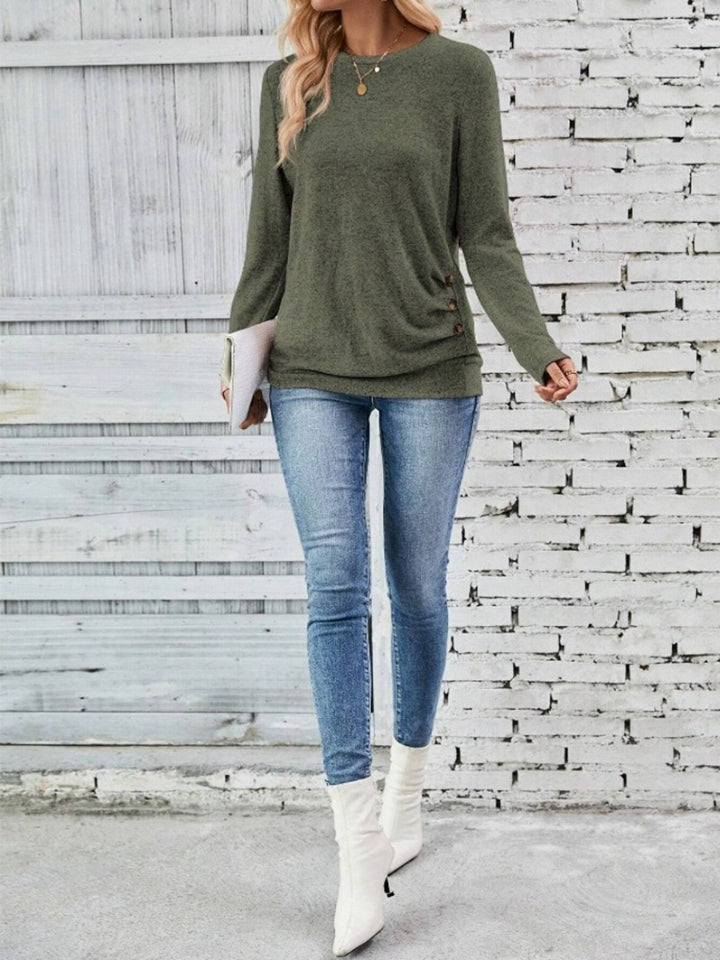 Round Neck Long Sleeve T-Shirt-Jewearrings