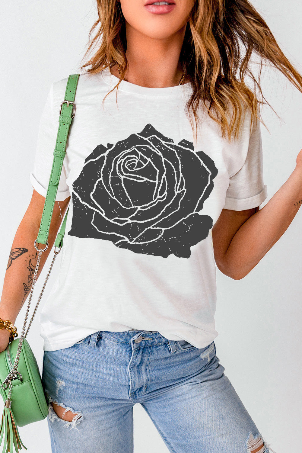 Rose Graphic Round Neck Short Sleeve T-Shirt-Jewearrings