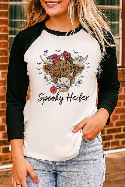 Round Neck Raglan Sleeve Halloween Theme T-Shirt-Jewearrings