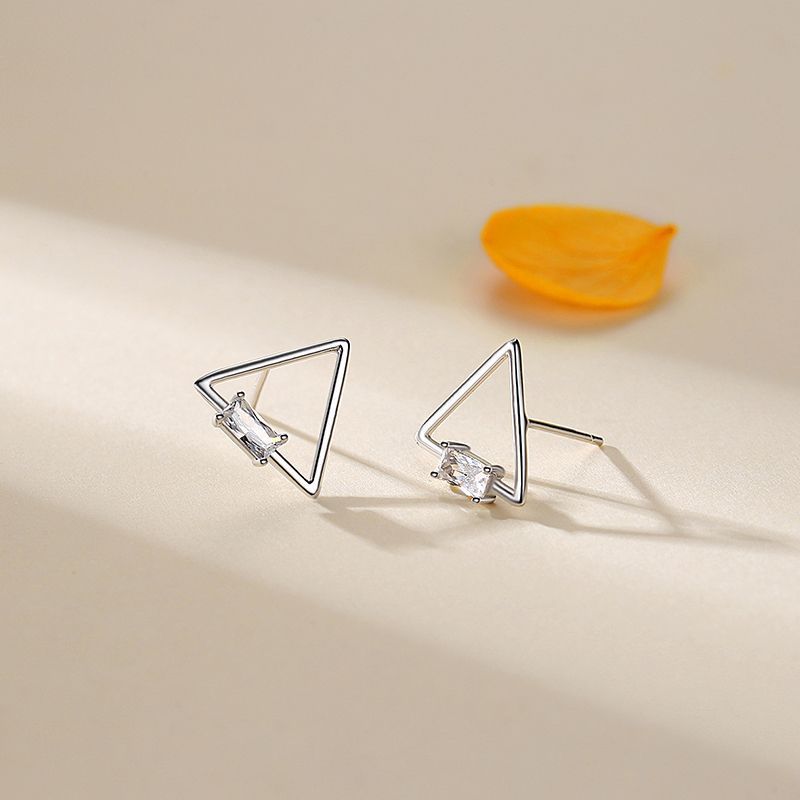 S925 Sterling Silver Triangle Stud Earrings With Diamonds-Jewearrings