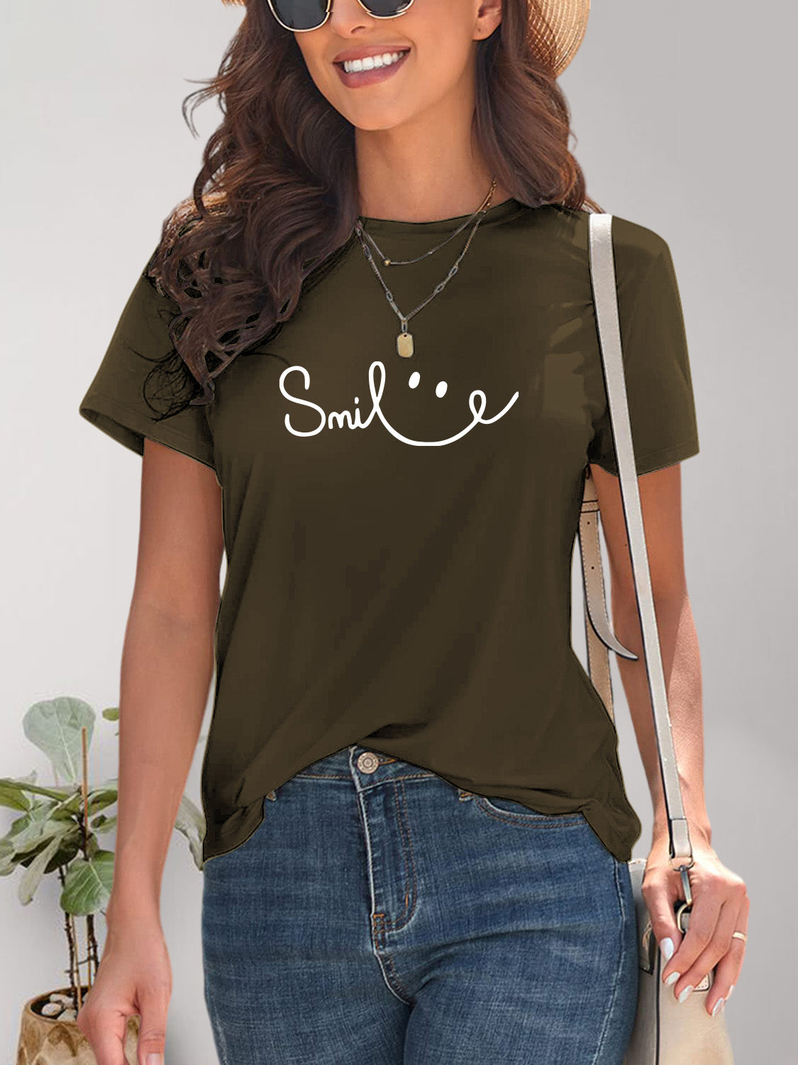 SMILE Round Neck Short Sleeve T-Shirt-Jewearrings