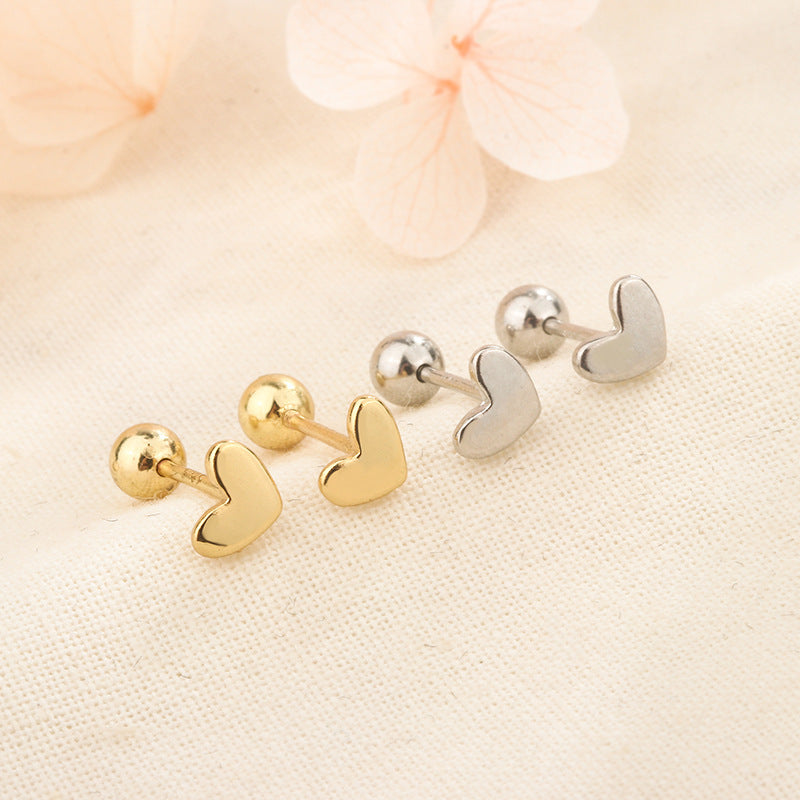 925 Small Love Screw Tightening Buckle Stud Earrings For Women-Jewearrings