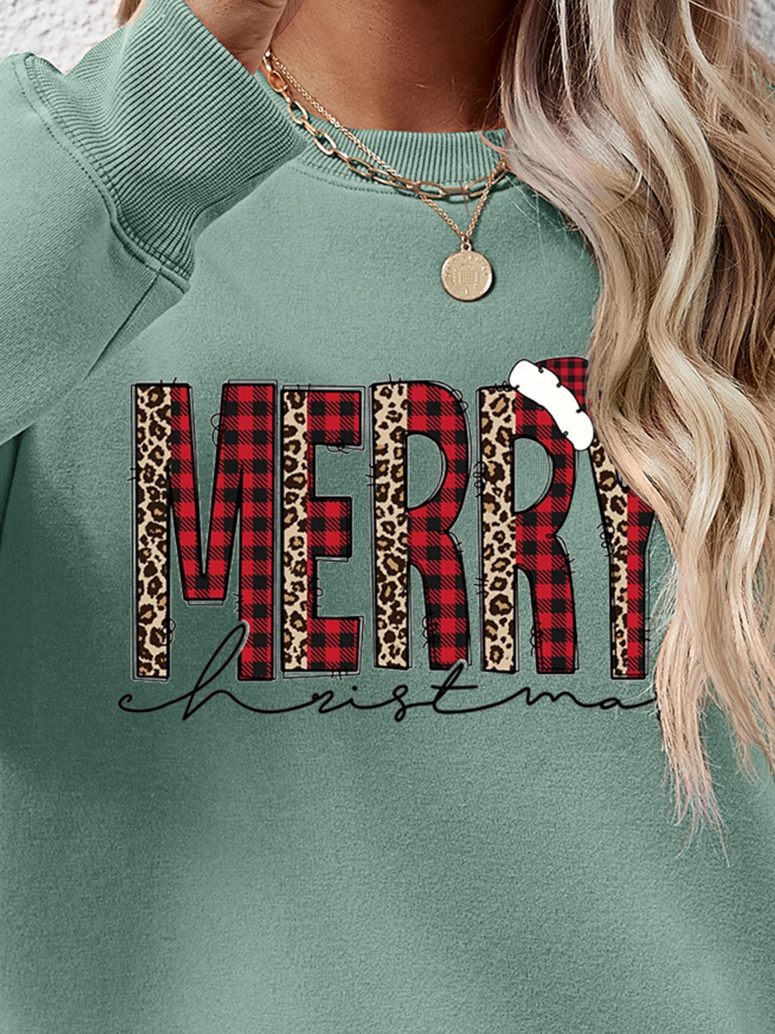 MERRY CHRISTMAS Round Neck Long Sleeve Sweatshirt-Jewearrings