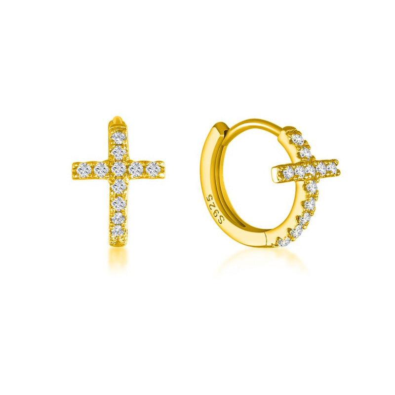 Cross Ear Clip Earrings Geometric Inlaid Zircon Girl-Jewearrings