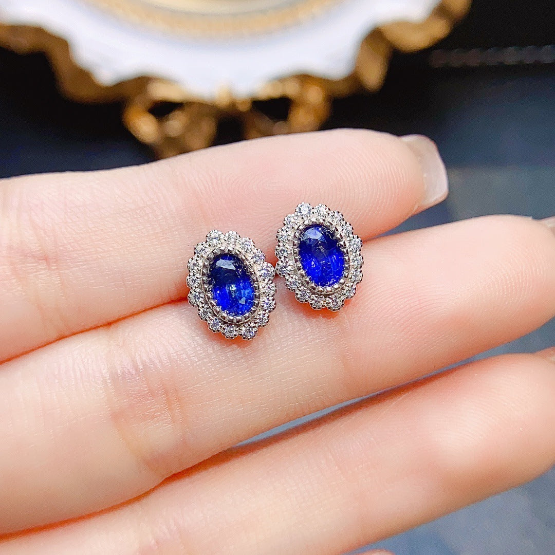 Natural Sapphire Stud Earrings S925 Silver Inlaid Main Stone-Jewearrings