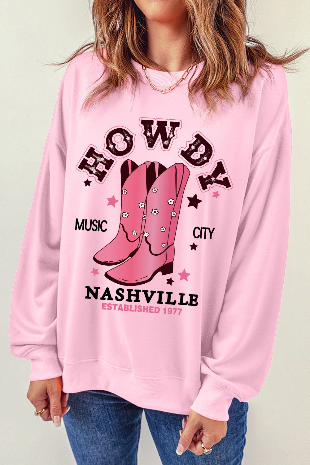 Cowboy Boots Graphic Dropped Shoulder Sweatshirt-Jewearrings