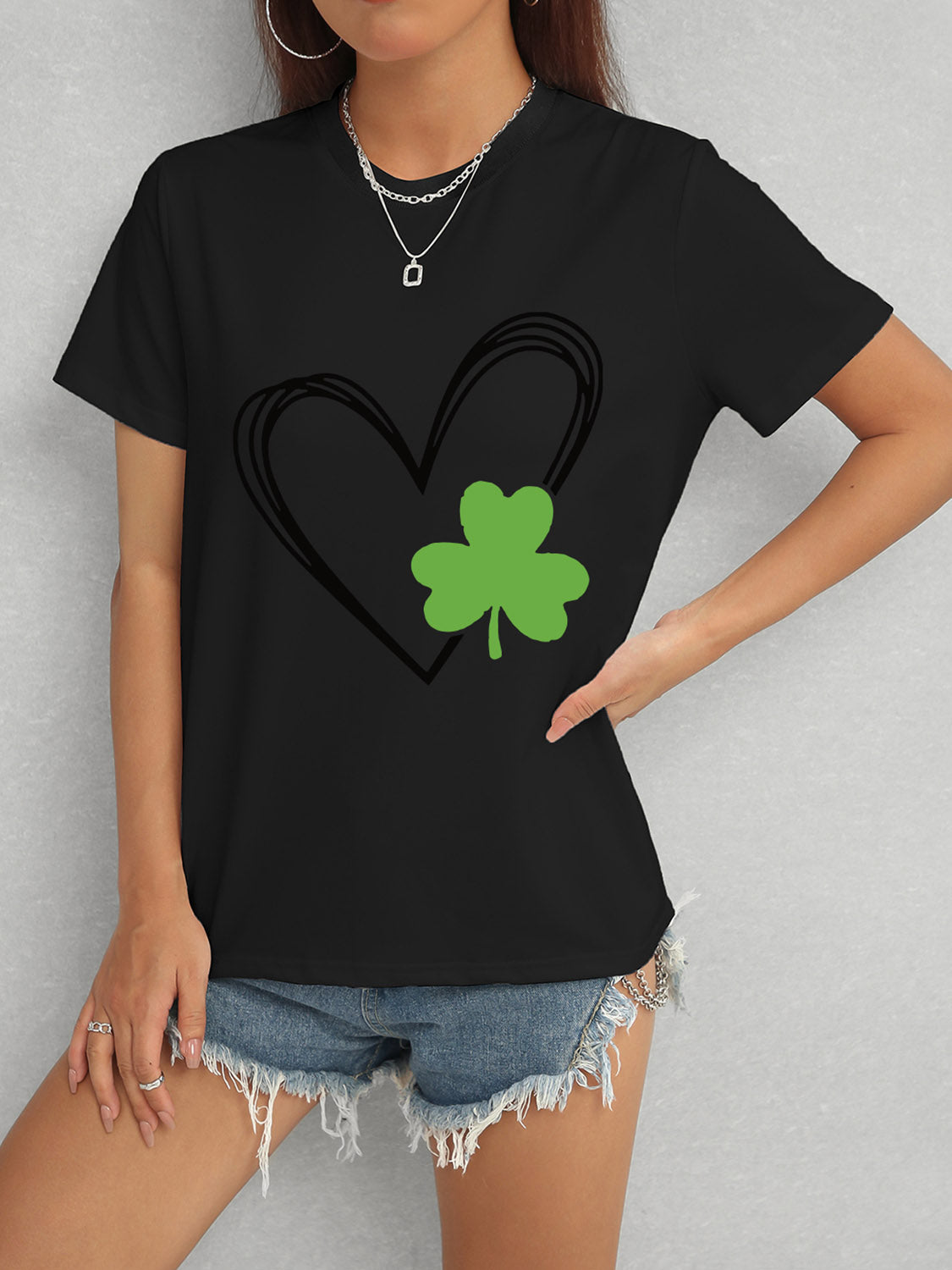 Heart Lucky Clover Short Sleeve T-Shirt-Jewearrings