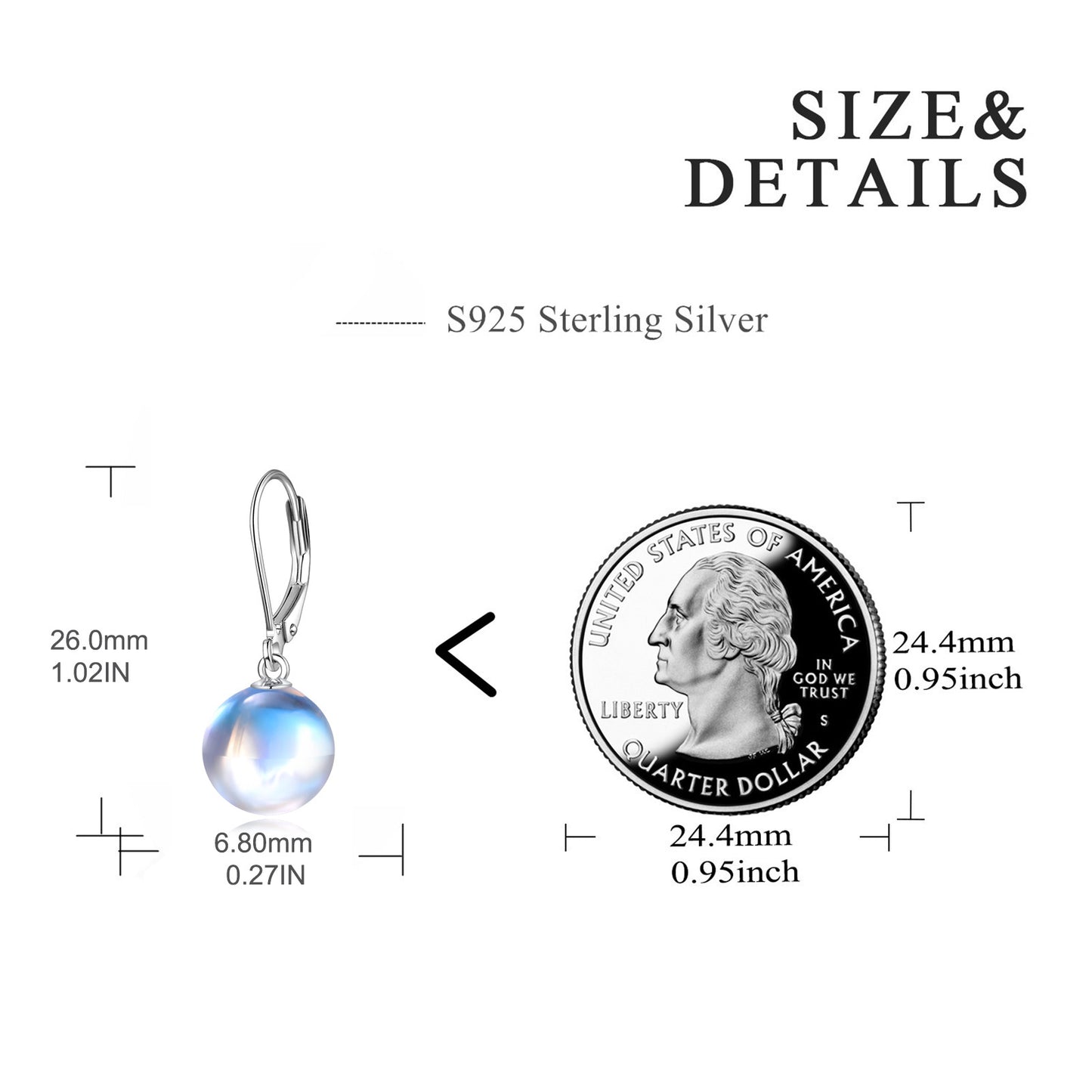 925 Sterling Silver Moonstone Drop Leverback Earrings Jewelry for Women-Jewearrings