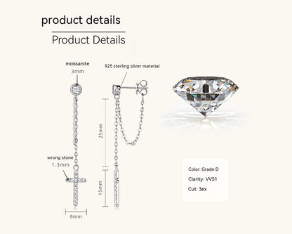 Su Cross Moissanite Ear Stud Female Refined Long Earrings-Jewearrings