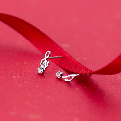 S925 Silver Musical Note Earrings Female Korean Sweet Asymmetrical Earrings With Diamonds-Jewearrings