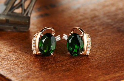 Emerald Treasure Stud Earrings Vintage Green Tourmaline Color Treasure Crystal Women's-Jewearrings