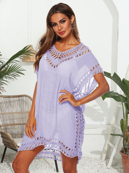 Cutout V-Neck Short Sleeve Cover-Up-Jewearrings