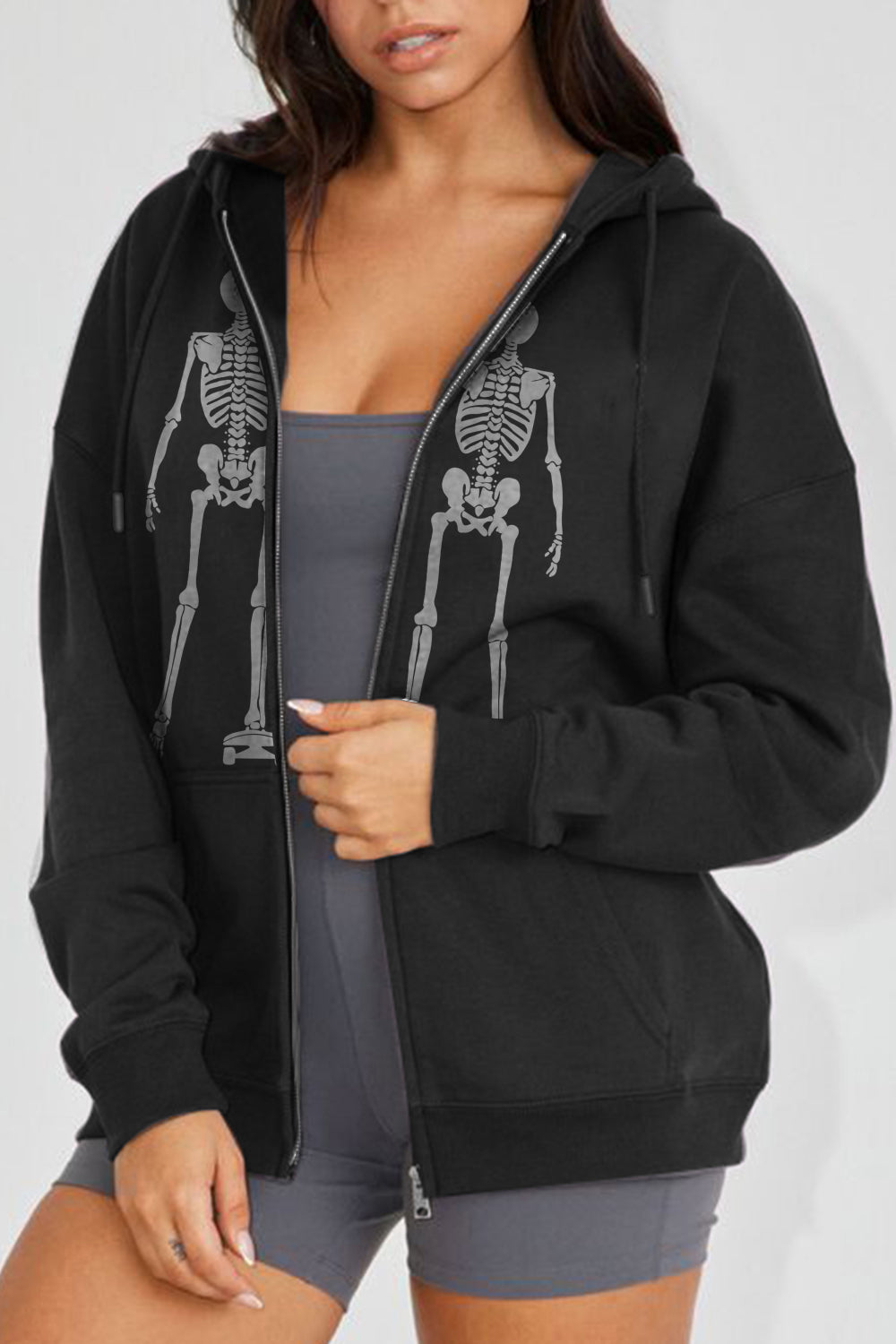 Simply Love Full Size Skeleton Graphic Hoodie-Jewearrings