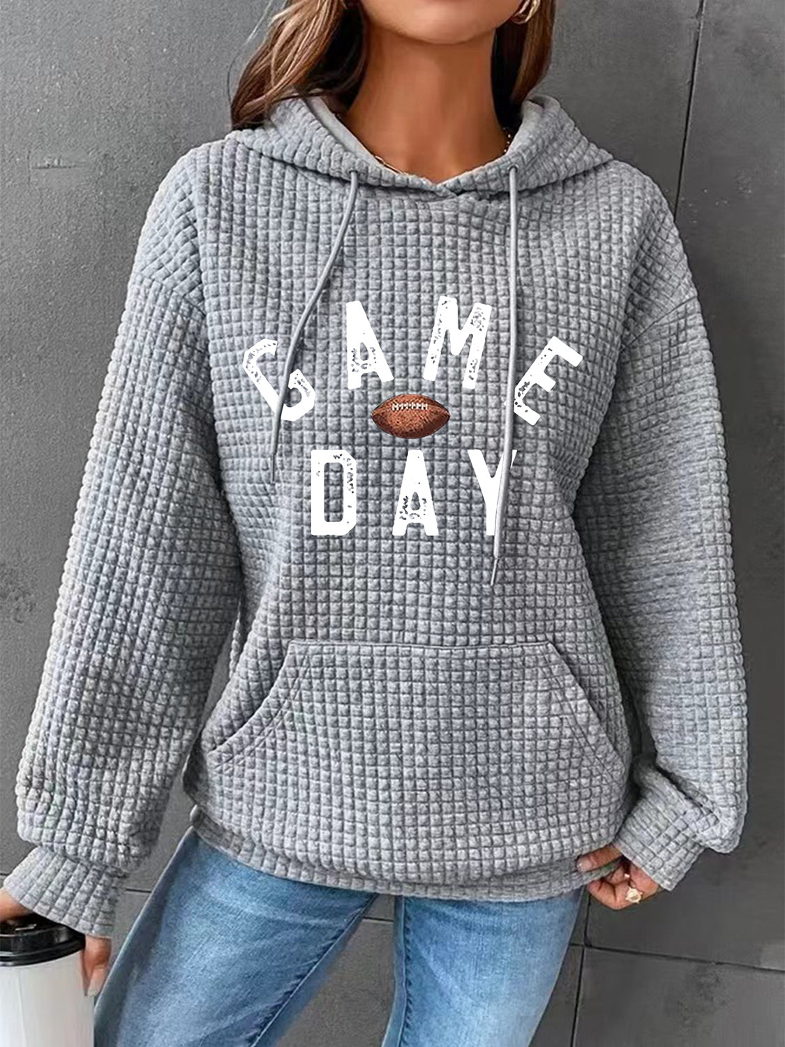 Full Size GAME DAY Graphic Drawstring Hoodie-Jewearrings