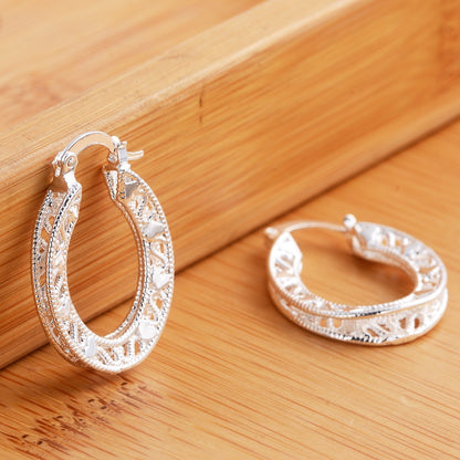 Sterling Silver Hoop Earring Korean Vintage Hollow Heart Party Earrings For Women Wedding Party Jewelry Gift-Jewearrings